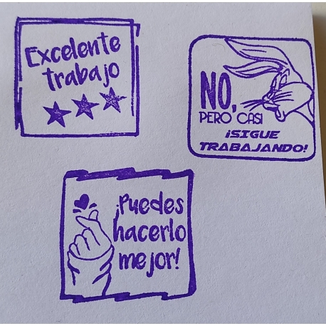 Set timbres de goma con diseños para evaluación de actividades - 3 unidades - Ideal para uso escolar y doméstico - Modelo A Set timbres de goma con diseños para evaluación de actividades - 3 unidades - Ideal para uso escolar y doméstico - Modelo A