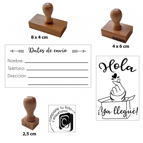 Timbres de goma con diseño para envíos y empaques - 3 unidades - Ideales para timbraje de packing - Modelo emprendimiento C