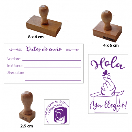 Timbres de goma con diseño para envíos y empaques - 3 unidades - Ideales para timbraje de packing - Modelo emprendimiento C