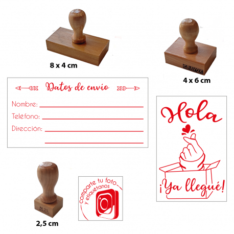 Timbres de goma con diseño para envíos y empaques - 3 unidades - Ideales para timbraje de packing - Modelo emprendimiento C