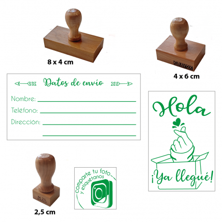 Timbres de goma con diseño para envíos y empaques - 3 unidades - Ideales para timbraje de packing - Modelo emprendimiento C