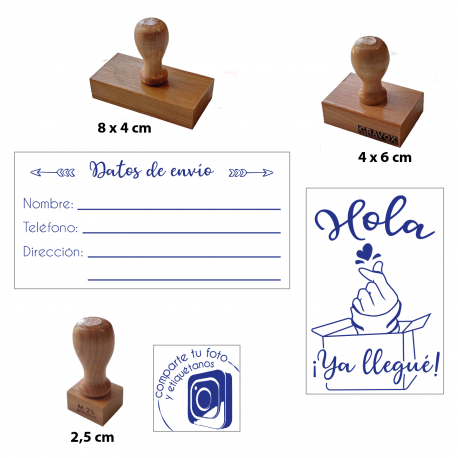 Timbres de goma con diseño para envíos y empaques - 3 unidades - Ideales para timbraje de packing - Modelo emprendimiento C
