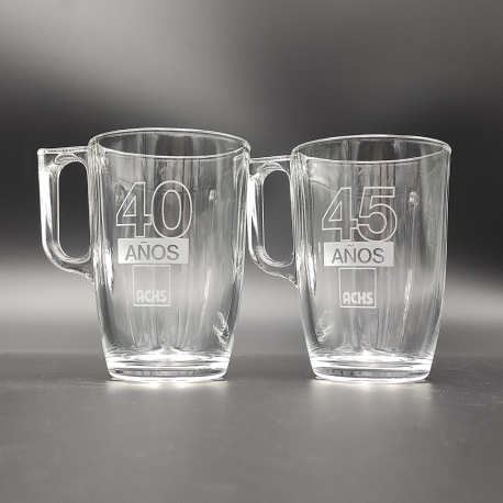 2 Tazas de Vidrio Mug Tarsilla para Té mas caja de presentación, Incluyen grabado láser. 300 cc
