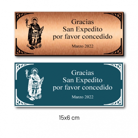 Placa de agradecimiento diseño de San Expedito - Selecciona el tamaño y personaliza como quieras - Incluye grabado láser