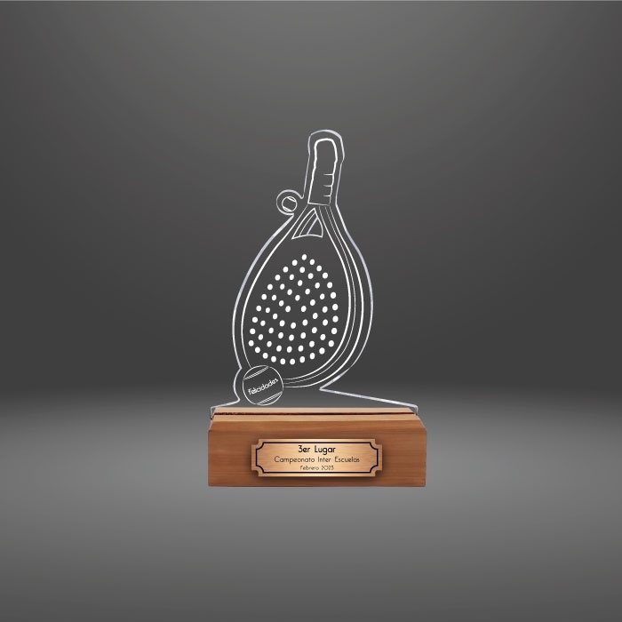 Trofeo Pádel Tercer lugar con Placa metalizada - Diseño único y