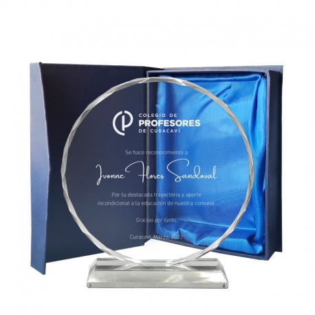 Galvano de cristal Circle L (Grande), Incluye Grabado láser personalizable 