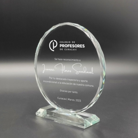 Galvano de cristal Circle L (Grande), Incluye Grabado láser personalizable 
