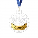 Medalla de Feliz Cumpleaños 15 cms con placa metalizada - Personaliza con el nombre de la persona festejada