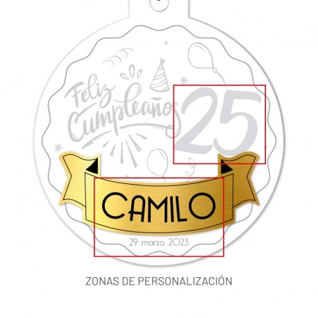 Medalla de Feliz Cumpleaños 15 cms con placa metalizada