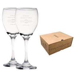 2 Copas de Vino Versalles mas caja de presentación y grabado láser 