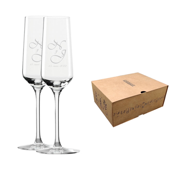 2 Copas para Espumante y/o Champagne 200 ml - Modelo Revolution - Incluye Grabado láser