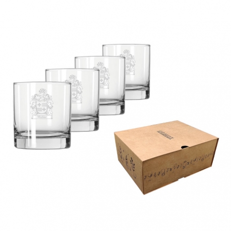 4 Vasos de Whisky bajo Stölzle 32 mas caja de presentación, incluye grabado láser