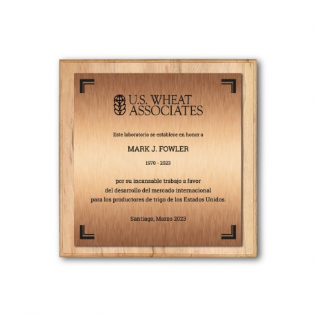 Galvano de Madera Cuadrado con placa grabada Doble L (Cuadrado Grande 30x30 cms), incluye grabado láser.