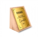 Galvano Media Cuña de madera nativa con placa metalizada - Tamaño pequeño - Diseño personalizable - Incluye caja de presentación