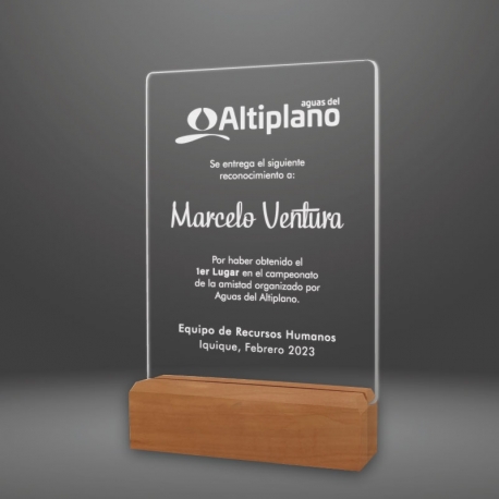 Galvano de Acrílico con base de madera Grande