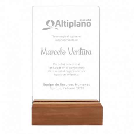 Galvano de Acrílico con base de madera Grande