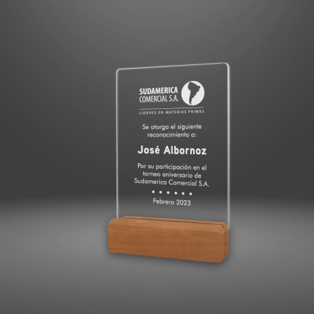Galvano de Acrílico con base de madera Pequeño