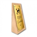 Galvano Cuña Vertical de madera nativa con placa metalizada - Diseño personalizable - Incluye caja de presentación