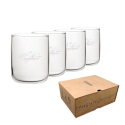Pack 4 Vasos de Whisky chico Lumina Curvo 280 cc - Personaliza tu diseño, incluye grabado láser y caja de presentación