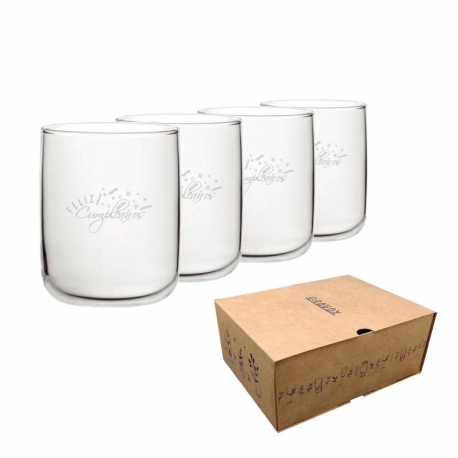 Pack 4 Vasos de Whisky chico Lumina Curvo 280 cc - Personaliza tu diseño, incluye grabado láser y caja de presentación