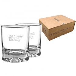 2 Vasos de Whisky Chico, Incluye grabado láser y Caja de presentación