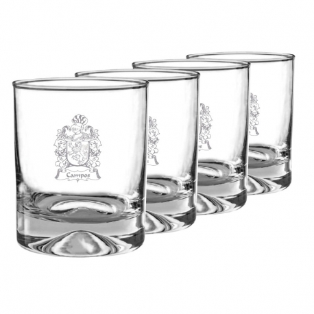 4 Vasos de Whisky Chico, Incluye grabado láser y Caja de presentación