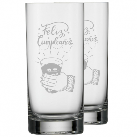 2 vaso liso de cristal Stölzle tamaño medio de 350 cc incluye personalización con grabado láser. Caja de regalo