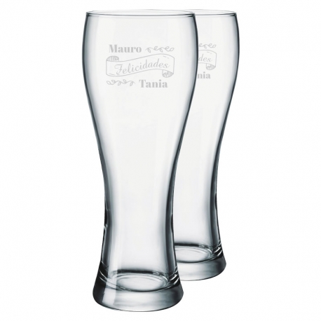 2 Vasos Cerveceros Praga M (Mediano) más caja de presentación, Incluye grabado láser