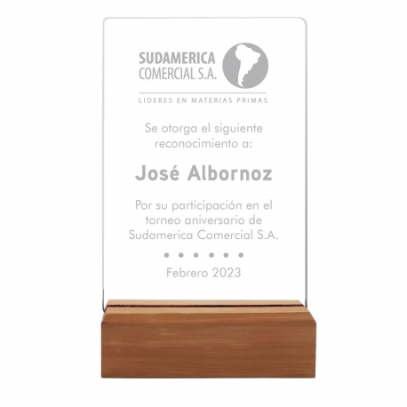Galvano de Acrílico con base de madera Pequeño
