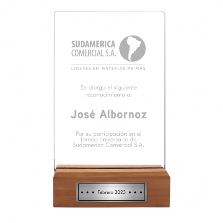 Galvano de Acrílico con base de madera Pequeño