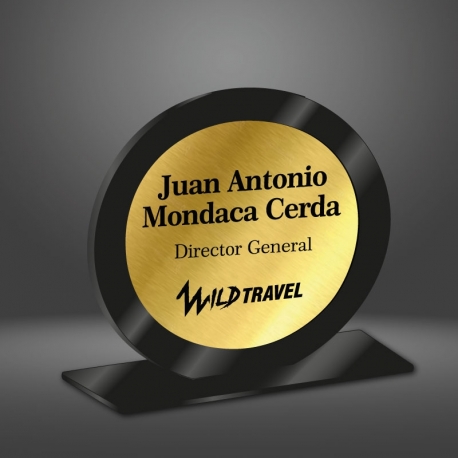 Portanombre con placa personalizada para escritorio en formato redondo