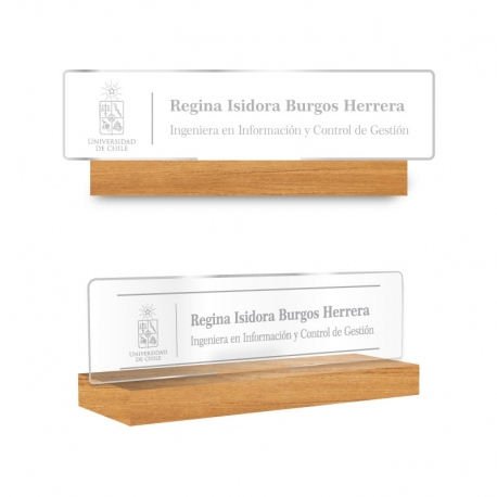 Portanombre acrílico con base de madera - Tamaño S, M y L - Diseño personalizado - Incluye grabado láser