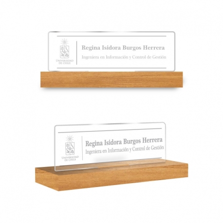 Portanombre acrílico con base de madera - Tamaño S, M y L - Diseño personalizado - Incluye grabado láser