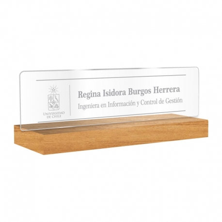 Portanombre acrílico con base de madera - Tamaño S, M y L - Diseño personalizado - Incluye grabado láser