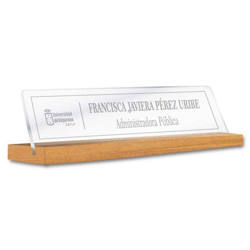 Portanombre acrílico intercambiable con base de madera - Tamaño M y L ...
