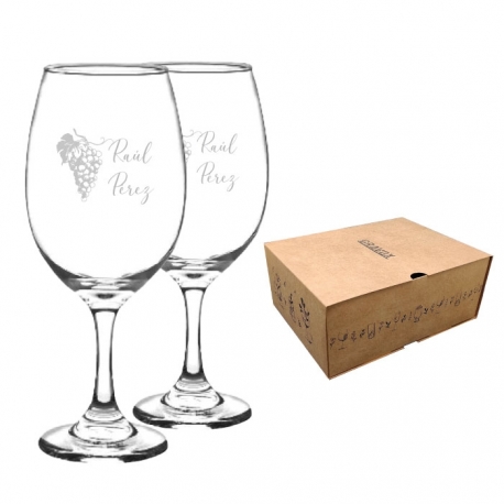 Pack de 2 Copas Borgoña 615 cc - Producto con diseño personalizado grabado láser - Incluye caja de presentación