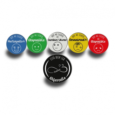 Set de Pines Estados de Ánimo + Pin Neurodiversidad - Set emocional Autismo - Colección Spectrum Mood