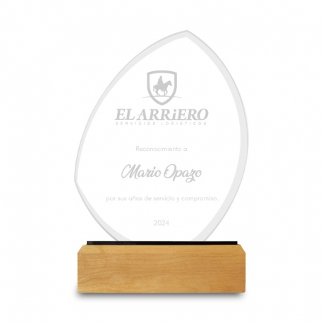 Galvano Pez Acrílico Transparente 4 mm con Base de Madera y detalles en Acrílico Negro - Personaliza con logo y texto
