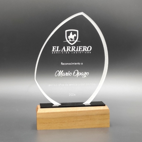 Galvano Pez Acrílico Transparente 4 mm con Base de Madera y detalles en Acrílico Negro - Personaliza con logo y texto