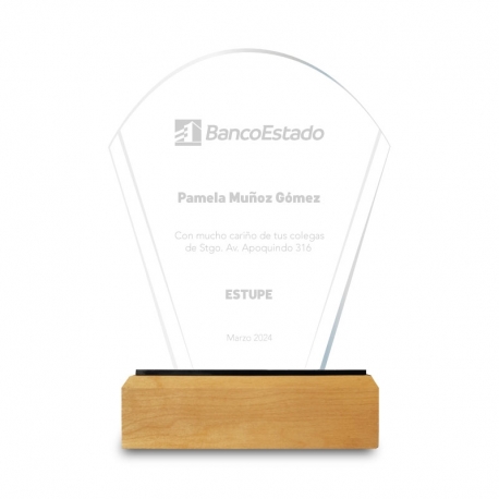 Galvano Abanico Acrílico Transparente 4 mm con Base de Madera y Detalles en Acrílico Negro - Personaliza tu diseño