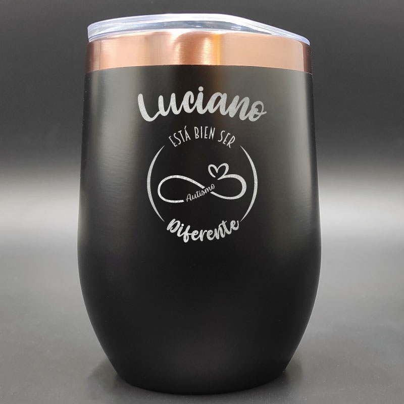 Vaso térmico Mug negro y cobre 300 cc acero inoxidable - Personaliza con logo, nombre o como quieras