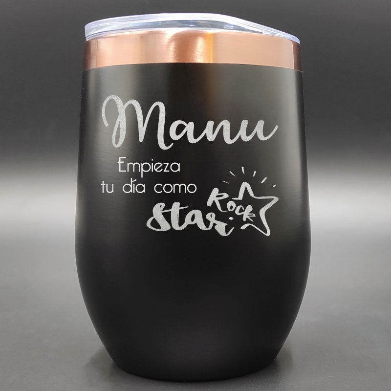 Pack 2 Vasos térmicos Mug negro y cobre 320 cc acero inoxidable - Diseño personalizado con grabado láser