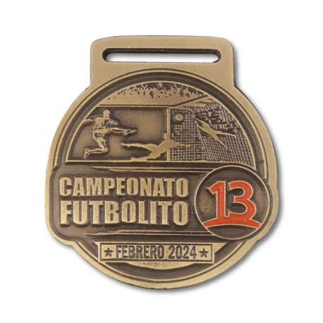 Medalla metálica de 6 cm personalizada en colores dorado plata y cobre a elección, fabricada en Zamak, incluye diseño.