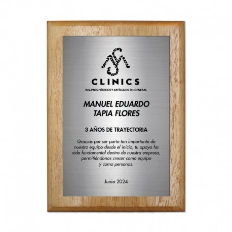 Galvano de Madera más Placa de Metallex S (pequeño), Incluye grabado láser y caja de presentación
