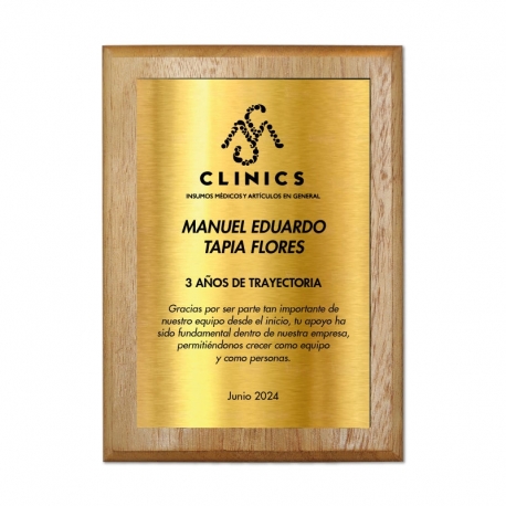 Galvano de Madera más Placa de Metallex S (pequeño), Incluye grabado láser y caja de presentación