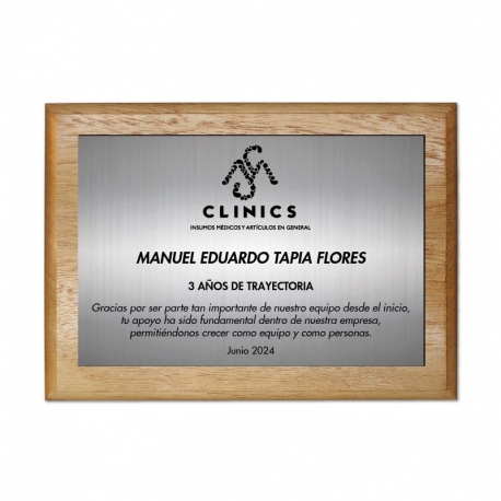 Galvano de Madera más Placa de Metallex S (pequeño), Incluye grabado láser y caja de presentación