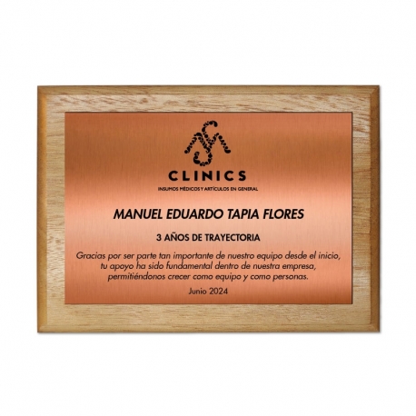 Galvano de Madera más Placa de Metallex S (pequeño), Incluye grabado láser y caja de presentación