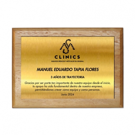 Galvano de Madera más Placa de Metallex S (pequeño), Incluye grabado láser y caja de presentación