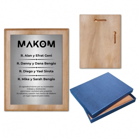 Galvano de Madera más Placa de Metallex M (Mediano), Incluye grabado láser y caja de presentación