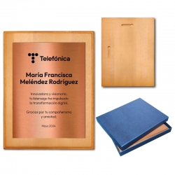 Galvano de Madera más Placa de Metallex L (GRANDE), Incluye grabado láser y caja de presentación